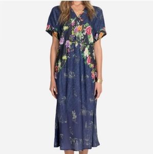 JOHNNY WAS Silk Americana Nyla Dress Summer Maxi Matching Slip Southwestern